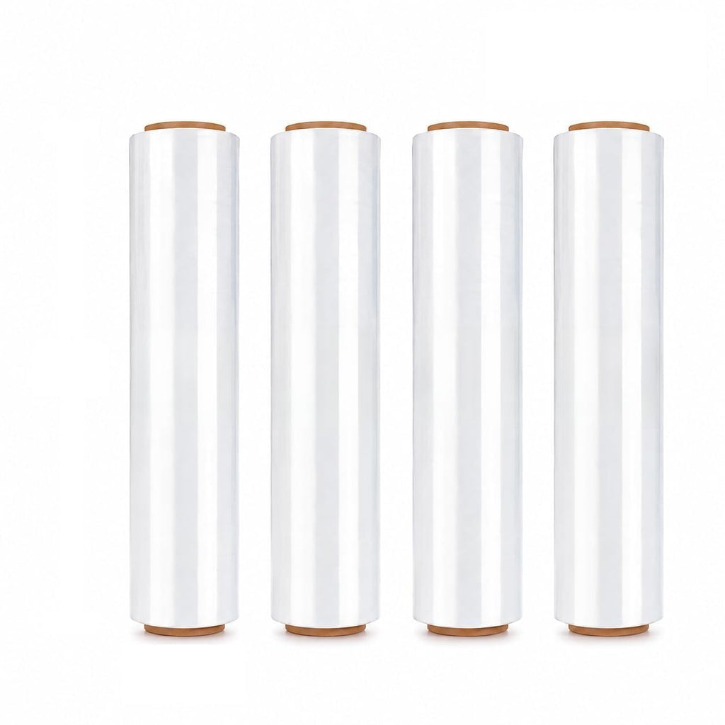 Warm Fortune 4 Rolls Clear Stretch Wrap Film 18” x 1500 feet Plastic Wrap for Moving, Packing, Shipping & Storage Heavy Duty Industrial Cling Film for Boxes and Furniture