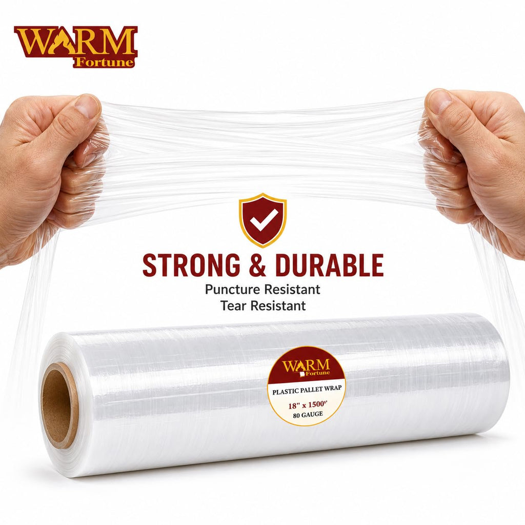 Warm Fortune 4 Rolls Clear Stretch Wrap Film 18” x 1500 feet Plastic Wrap for Moving, Packing, Shipping & Storage Heavy Duty Industrial Cling Film for Boxes and Furniture