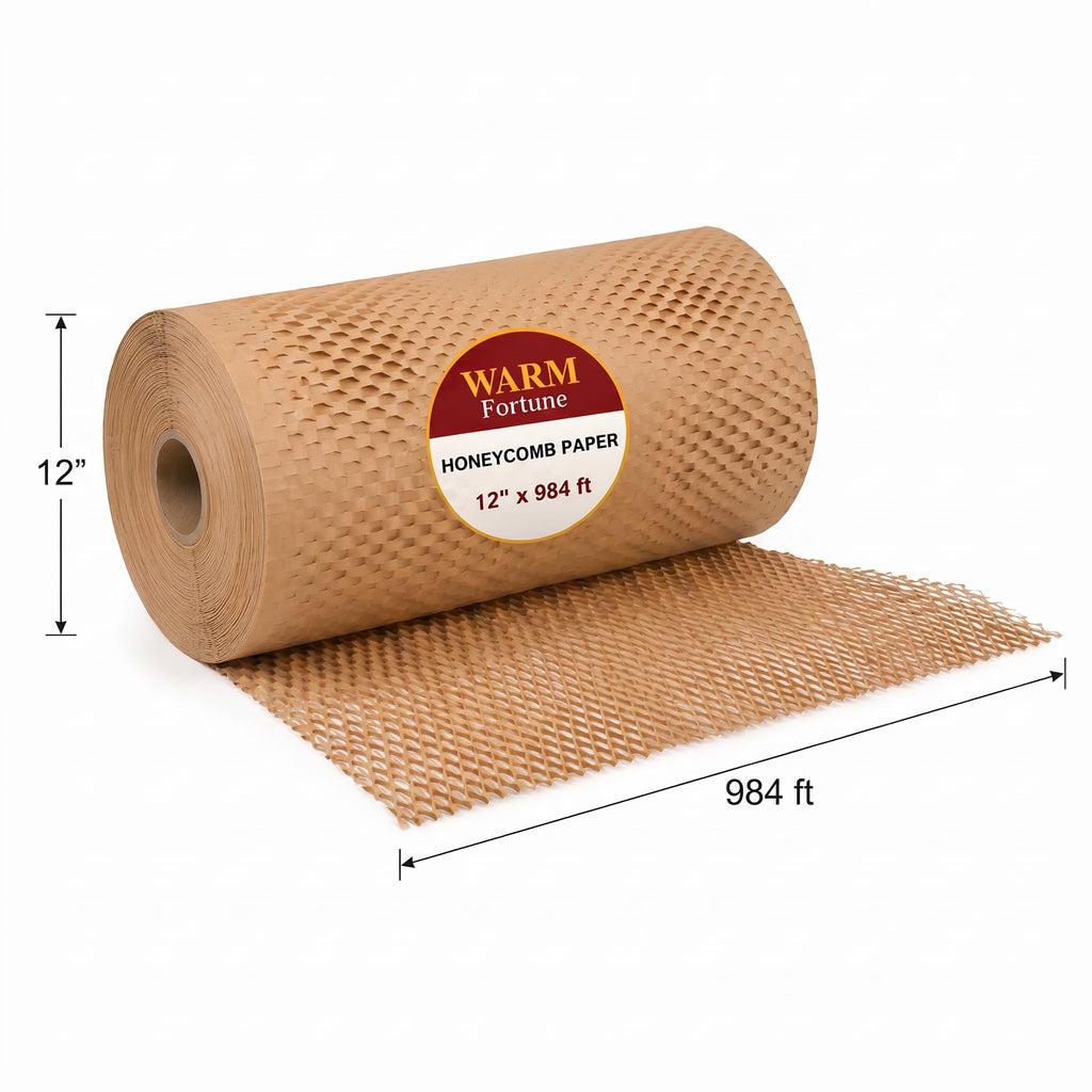 Warm Fortune Honeycomb Packing Paper Roll 12" x 984 Ft, Brown Kraft Honeycomb Cushioning Wrap for Moving, Shipping, Packing, Wrapping, Void Fill, Eco Friendly Packaging and Protective Paper