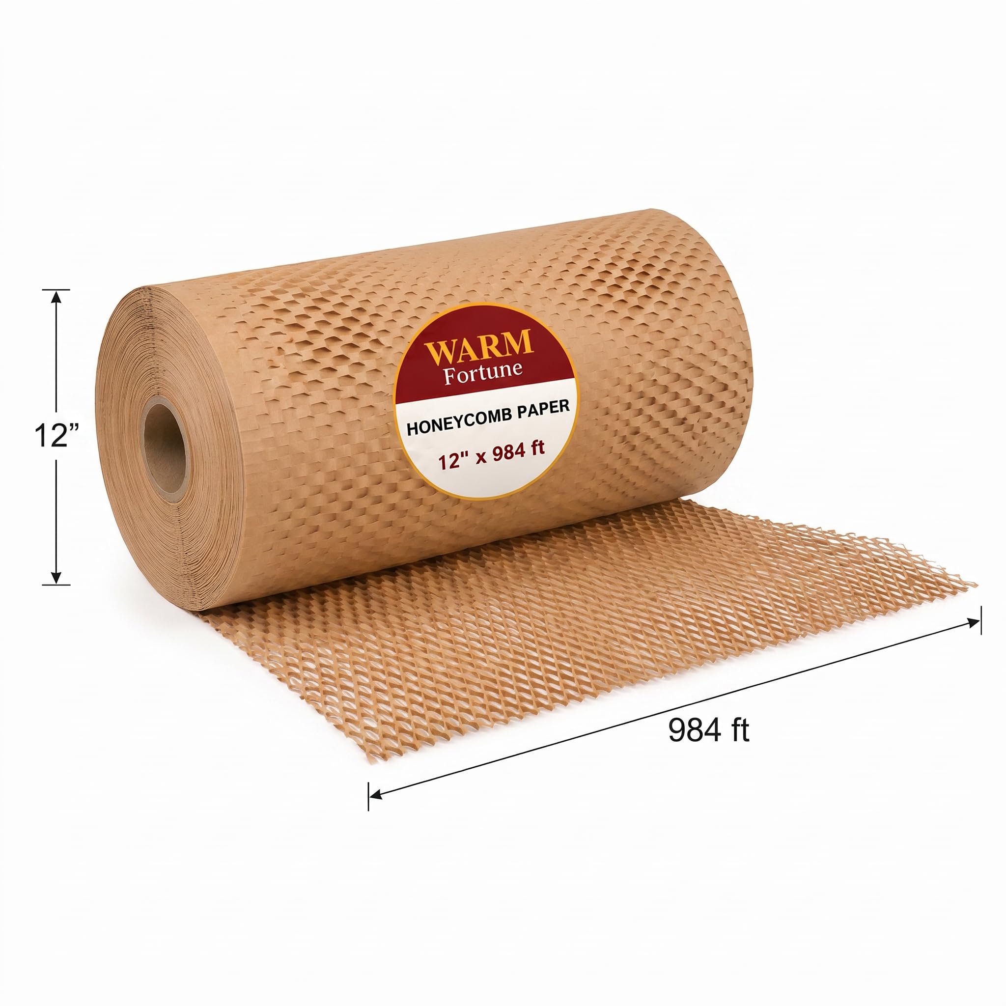 Warm Fortune Honeycomb Packing Paper Roll 12" x 984 Ft, Brown Kraft Honeycomb Cushioning Wrap for Moving, Shipping, Packing, Wrapping, Void Fill, Eco Friendly Packaging and Protective Paper