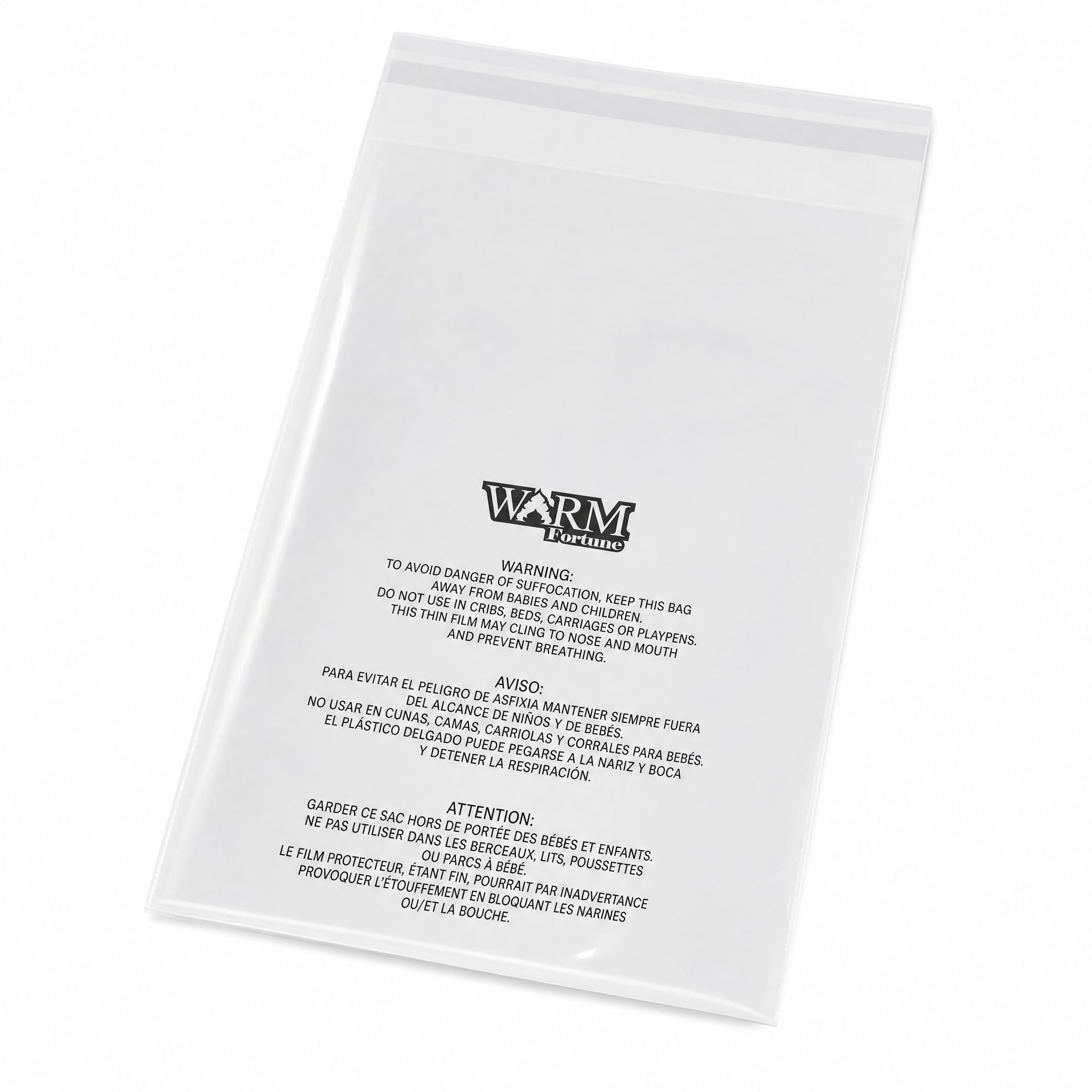 Warm Fortune - 6” X 9” Self Seal Clear Poly Bags with Suffocation Warning for Packaging,Shipping,T Shirts & Shipping- Permanent Adhesive,Resealable Glue